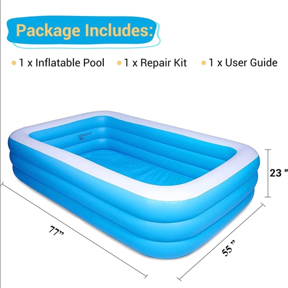 Inflatable Swimming Pool Full-Sized 77" x 55" x 23" Rectangular - Picture 2 of 3